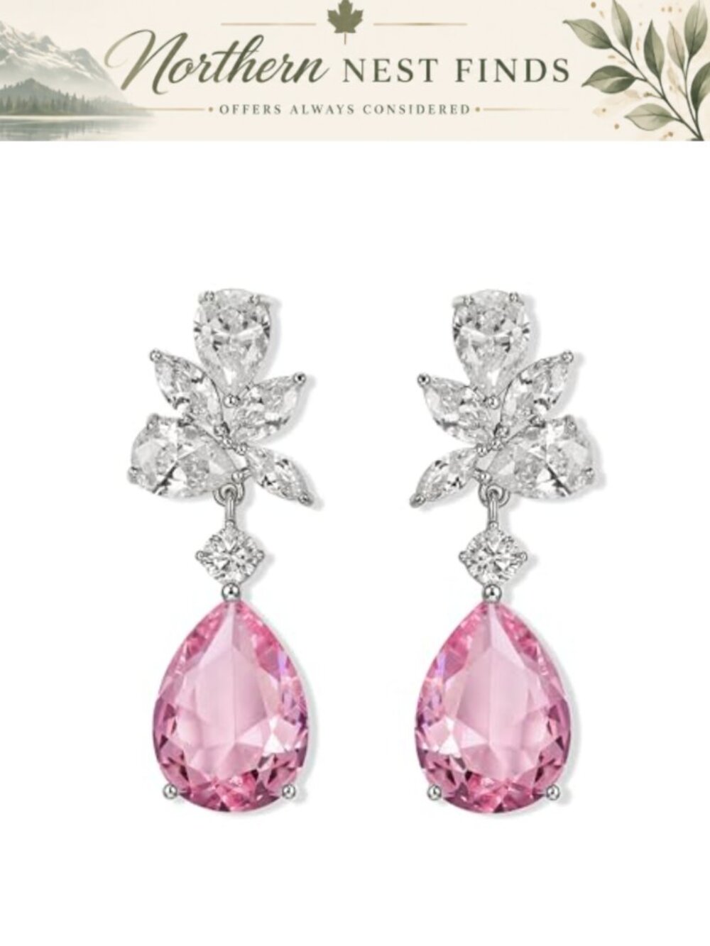 Marquise Cubic Zirconia Halo Teardrop Dangle Earrings Bridal Wedding